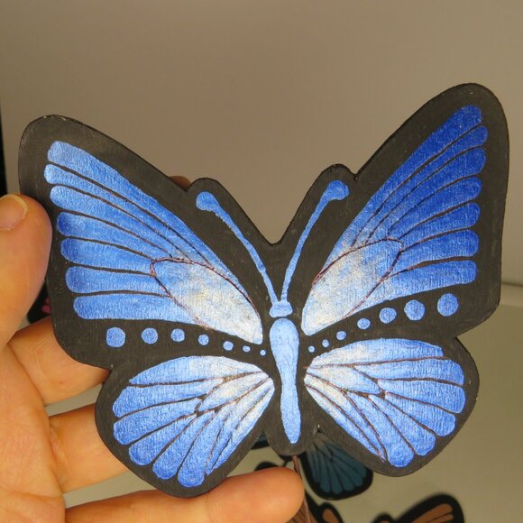 Metallic Wooden (7) Butterflies on Wire DOUBLE SIDED WITH SAME ON BOTH SIDES - Picture 4 of 9